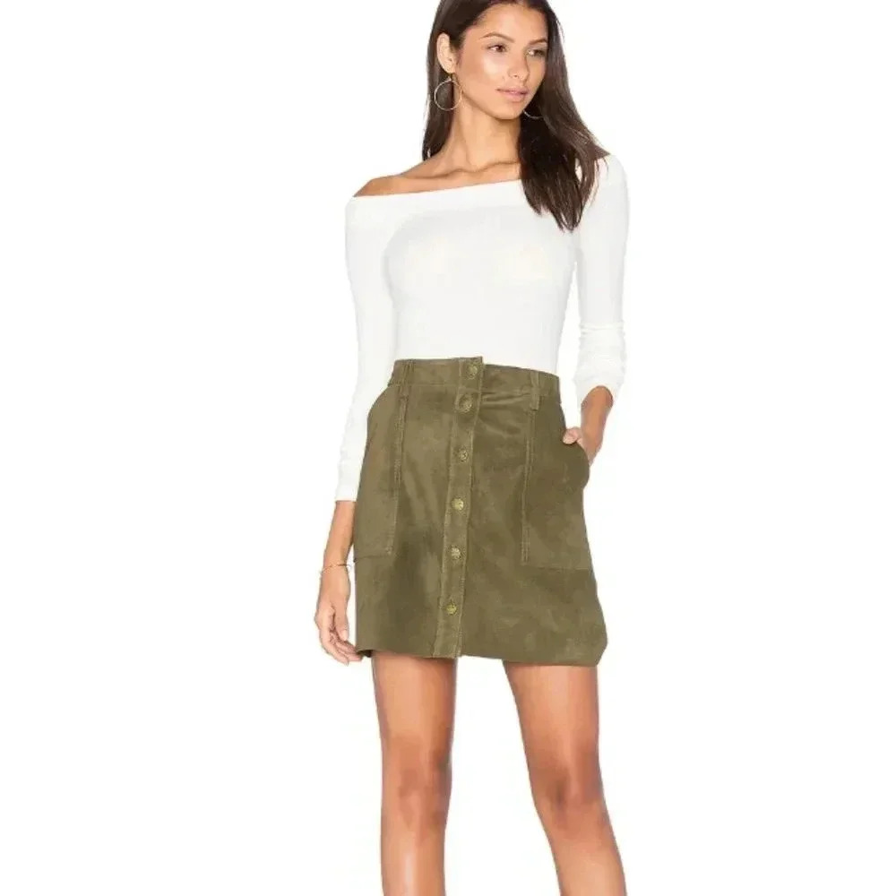 CURRENT/ELLIOTT // The Suede Naval Mini Button Down Skirt Green